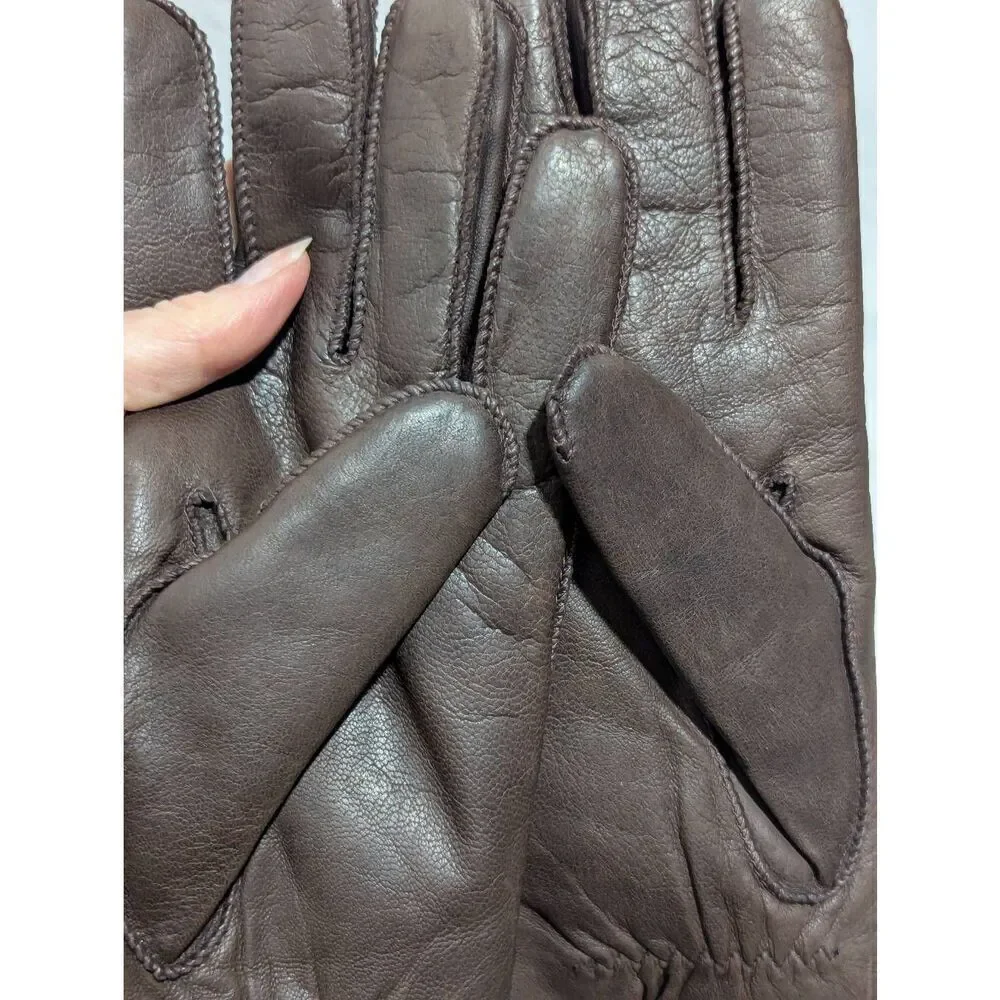 Grandoe Women's Brown Leather Gloves Lined With Warm Polyester Size L